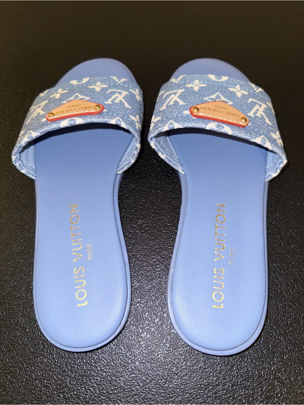 Monogram Denim Slide Sandals - Picture 2 of 6
